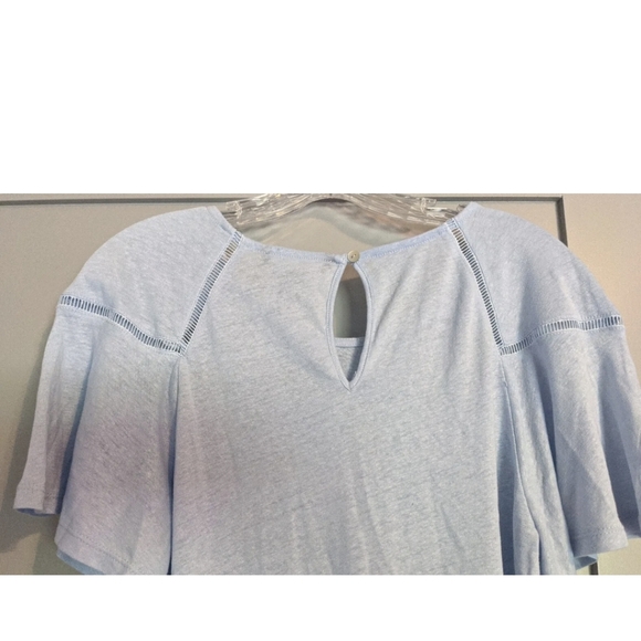 NWT Women's Zac & Rachel Chambray Blue Flutter Sleeve Linen Knit Top - Medium. - Picture 6 of 11
